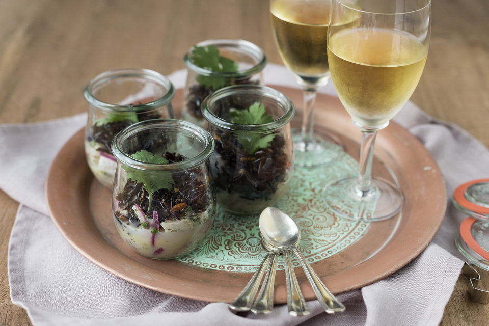 Ceviche com arroz selvagem