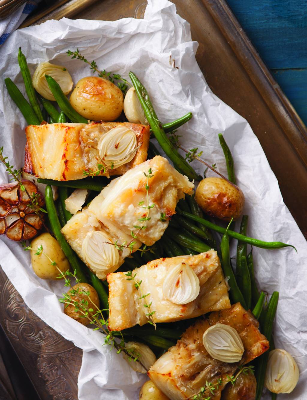 Bacalhau ao forno com vagem holandesa