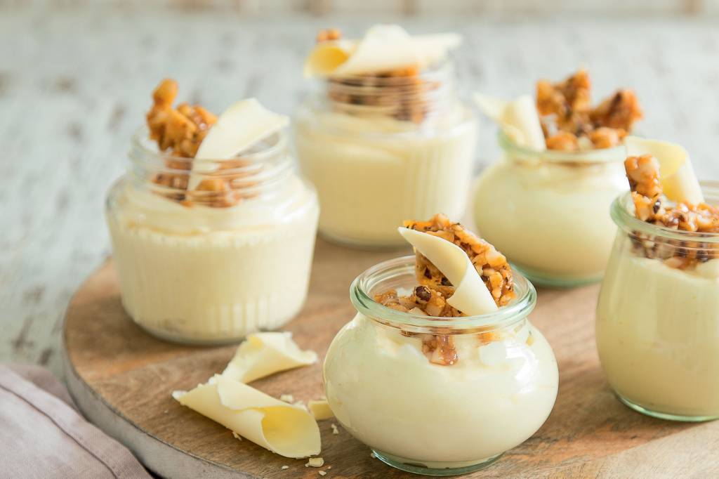 Musse de chocolate branco com praliné