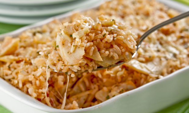Arroz ao forno com bacalhau