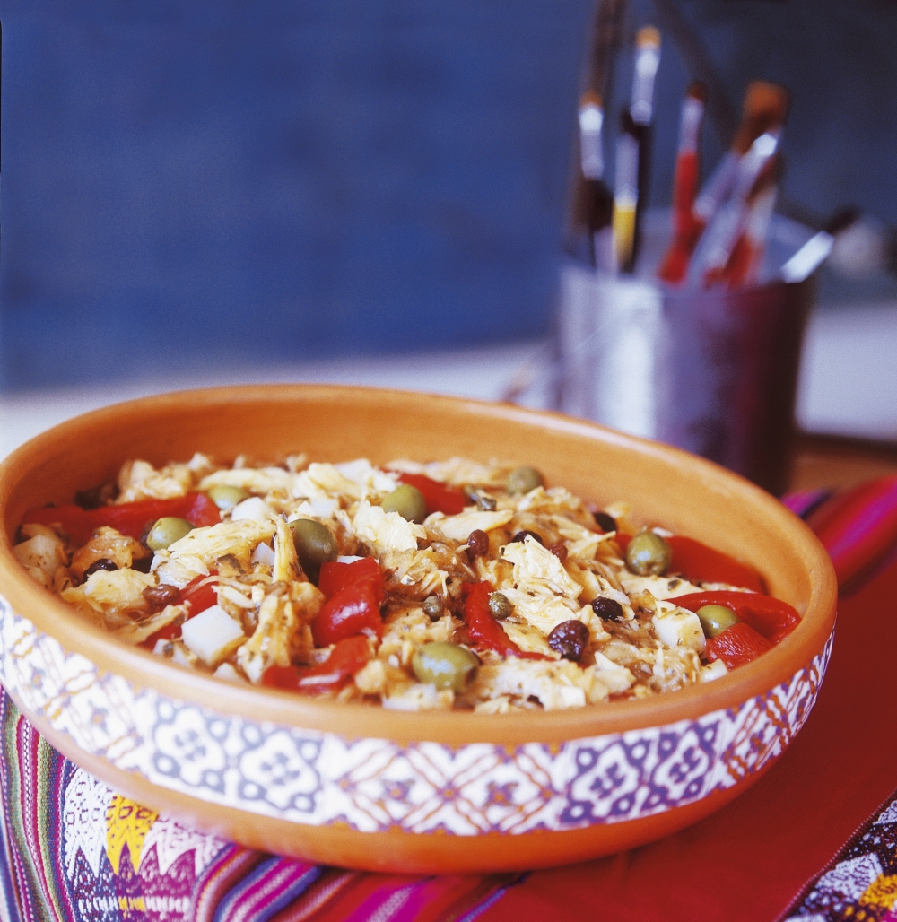 Bacalhau com amêndoas e pimentão