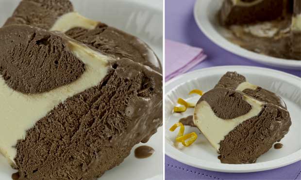 Bolo de trufa de laranja e sorvete
