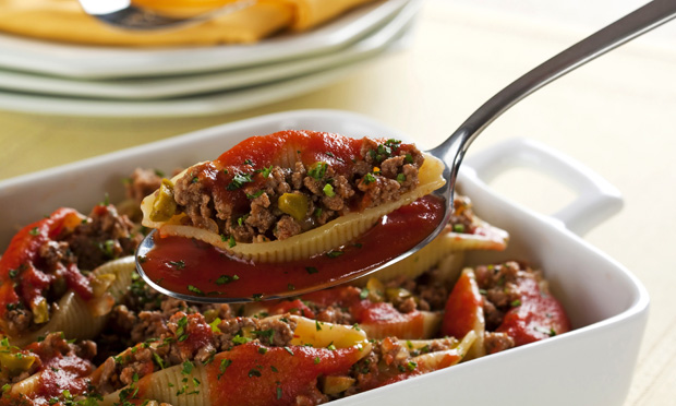 Conchiglione recheado com carne moída