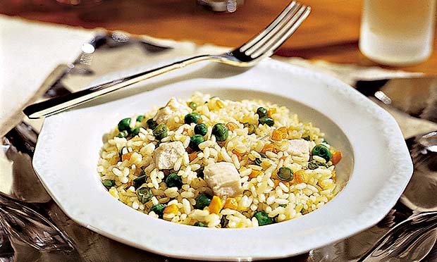 Risoto de cação com legumes