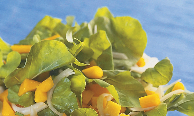 Salada de folhas verdes ao molho de manga