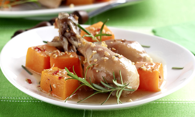 Frango assado com abóbora