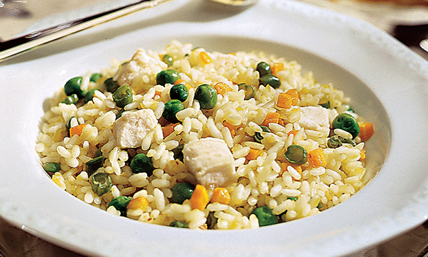 Risoto de cação e legumes