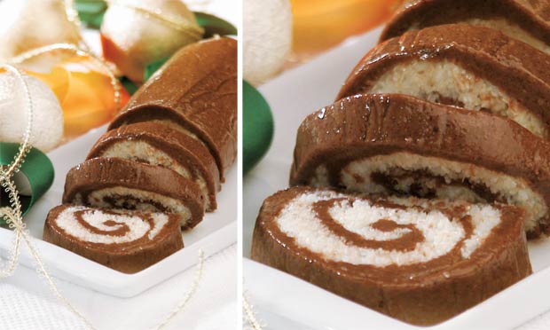 Rocambole de chocolate com coco