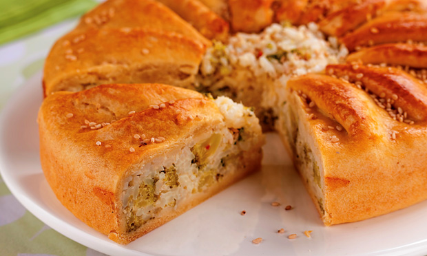 Torta de arroz com brócolis