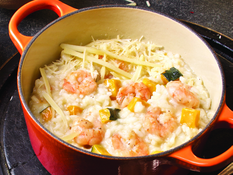Risoto de abóbora com camarão
