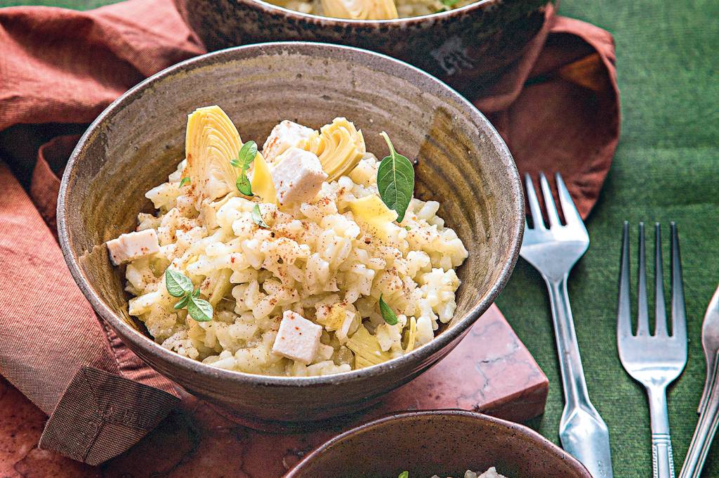 Risoto de tofu com alcachofra