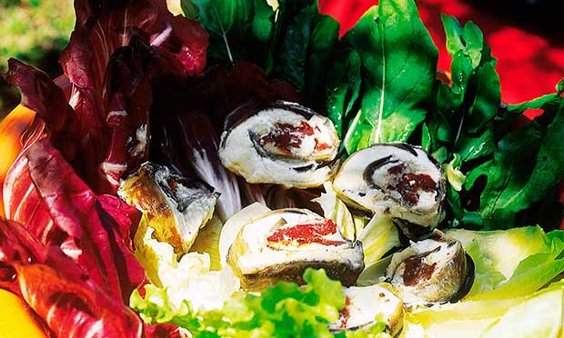 Salada com rolinhos de berinjela