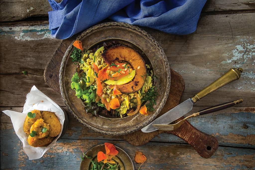 Salada de abóbora com arroz-cateto integral
