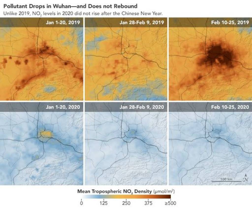 Imagens de satélite mostram redução de poluição na China devido ao coronavírus Imagens de satélite mostram redução de poluição na China devido ao coronavírus