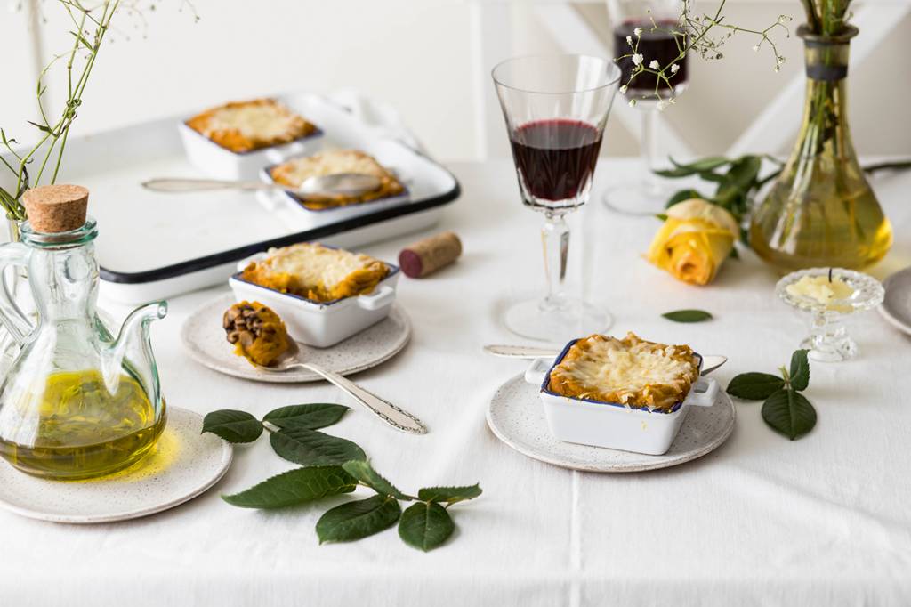 Escondidinho de cogumelo shiitake com abóbora cabotiá
