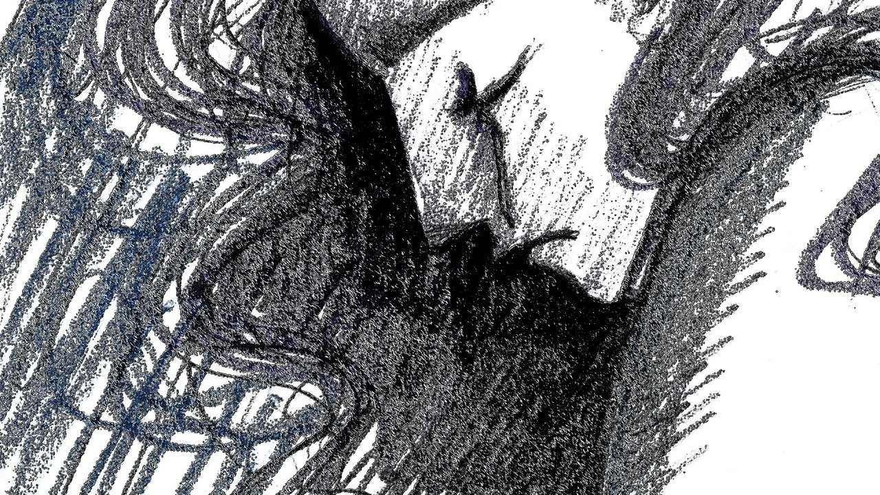Ilustração em preto e branco de mulher chorando