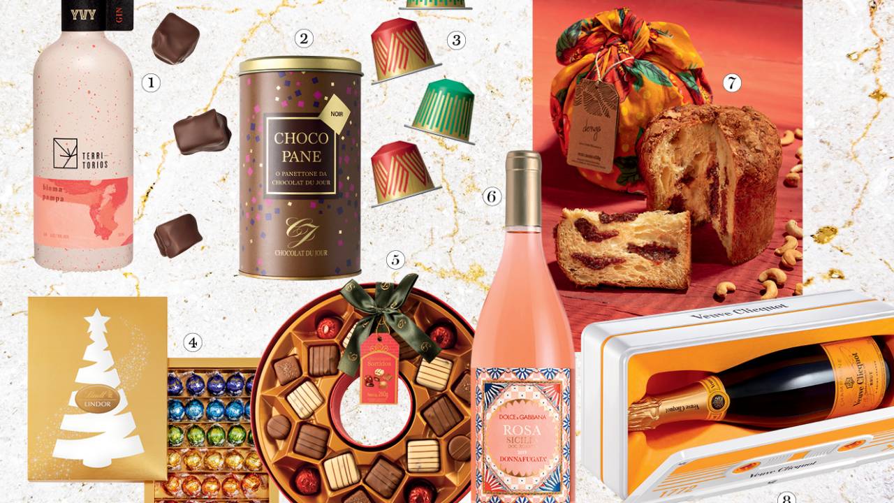 Vitrine comidas e bebidas para o Natal e Ano Novo