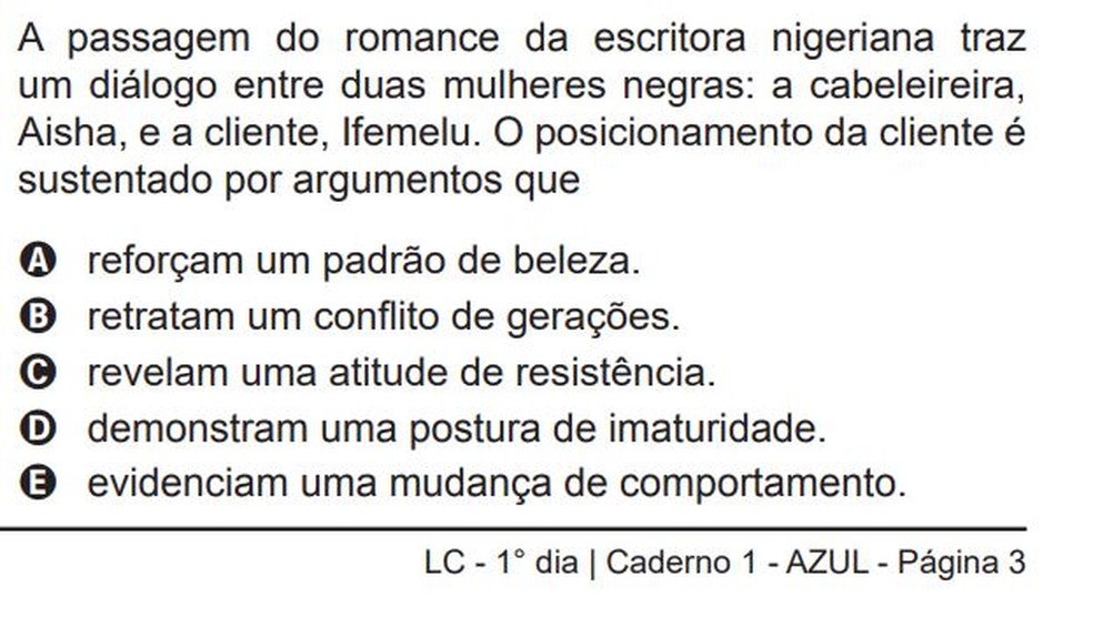 enem gabarito Trecho de questão do Enem 2020