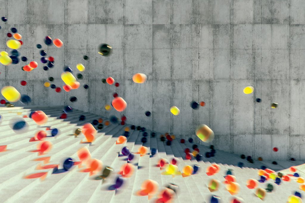Bolas coloridas caindo escada abaixo
