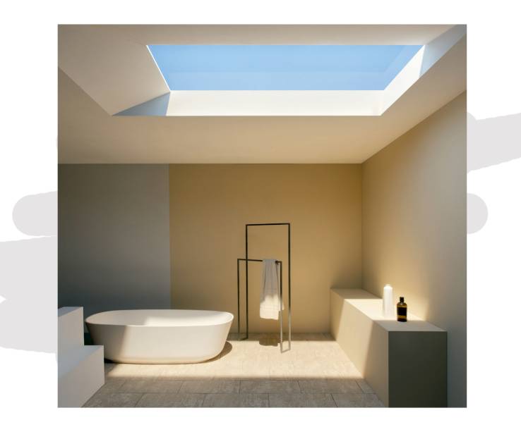 O Artifcial Skylight é uma luminária com visual de claraboia, que reproduz a cor do céu e a luz do Sol. Da italiana CoeLux.