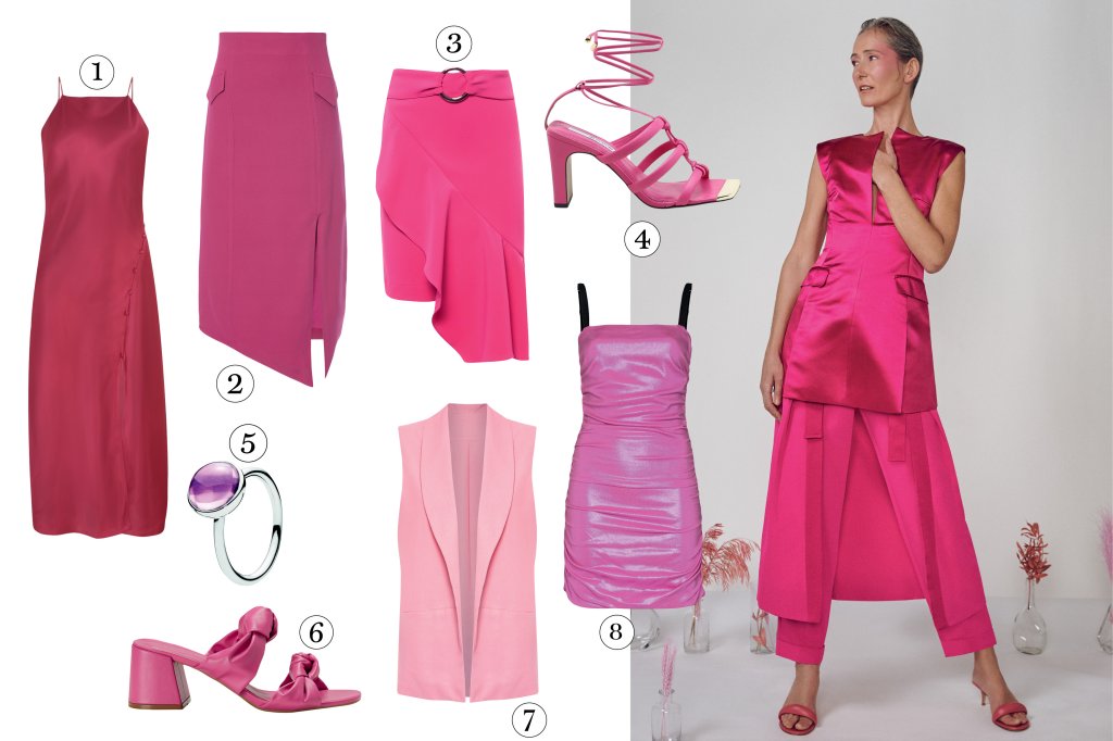 modelo com roupas rosas e peças cor de rosa