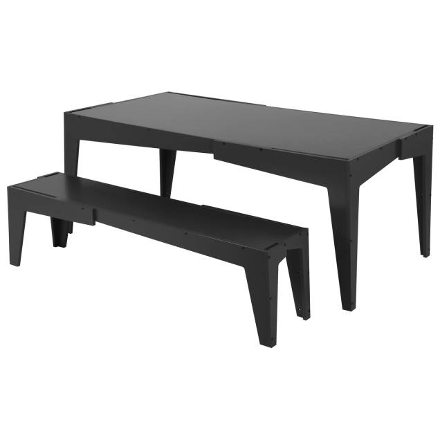 A Mesa mede 75x196,4x97,2 cm e vem nos acabamentos preto ou verde. O Banco 3 Lugares vem nos acabamentos preto ou verde. A Mesa mede 75x196,4x97,2 cm e vem nos acabamentos preto ou verde. O Banco 3 Lugares vem nos acabamentos preto ou verde.