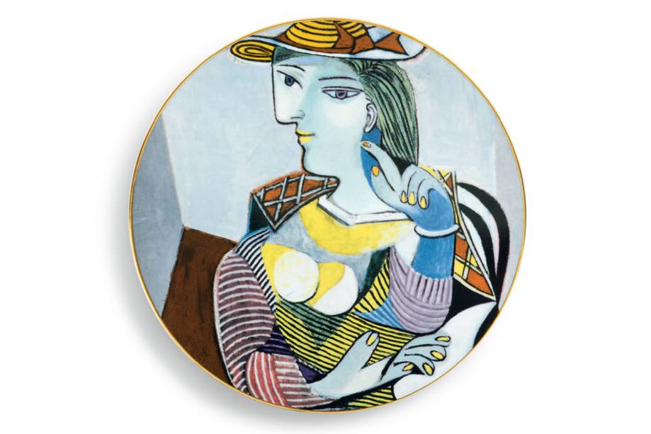 Retrato de Marie Thérèse (32 cm de diâmetro), de Picasso, impresso em porcelana. Por 285 dólares na Art Ware Editions.