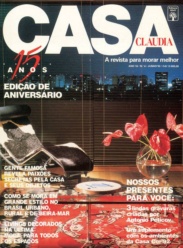 Capa de Casa Claudia edição 369, Edição de Aniversário 15 anos, de junho de 1992. Capa de Casa Claudia edição 369, Edição de Aniversário 15 anos, de junho de 1992.