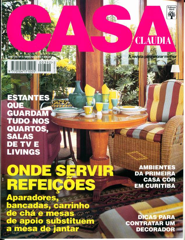 Capa da revista Casa Claudia, edição 5, maio de 1994. Capa da revista Casa Claudia, edição 5, maio de 1994.
