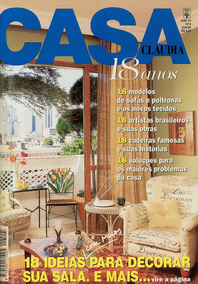 Capa de Casa Claudia edição 405, Edição de Aniversário 18 anos, de junho de 1995. Capa de Casa Claudia edição 405, Edição de Aniversário 18 anos, de junho de 1995.