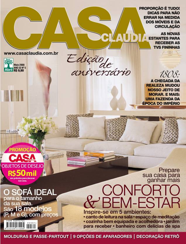 Capa da revista Casa Claudia, edição 561, de maio de 2008. Capa da revista Casa Claudia, edição 561, de maio de 2008.