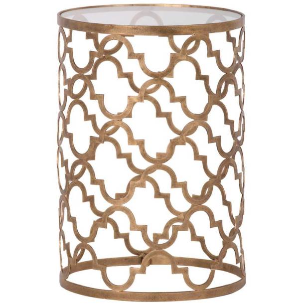 Mesa lateral Quatrefoil Gold Glass Side Table, da Shropshire Design.