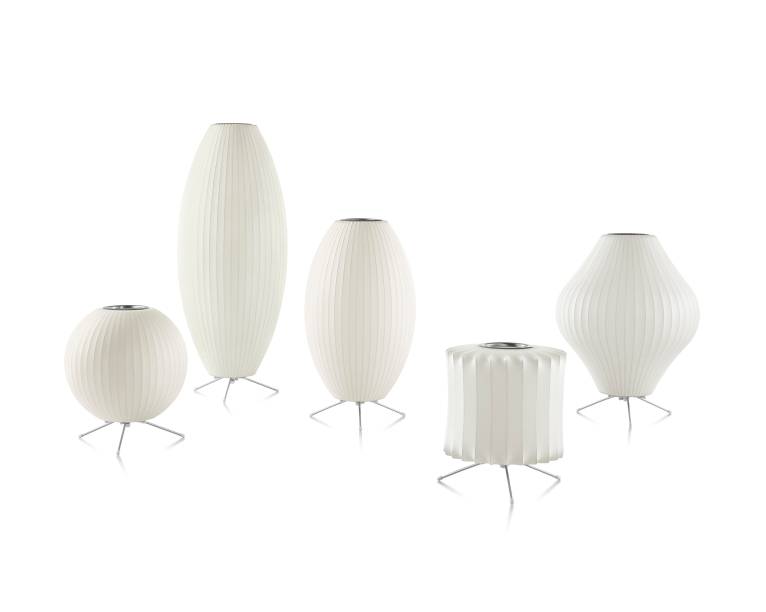 Nelson Bubble Lamps, com estrutura de aço leve e spray de plástico branco e translúcido, à venda na Herman Miller.