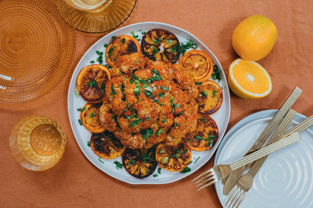 Couve-flor gratinada com laranja e gengibre