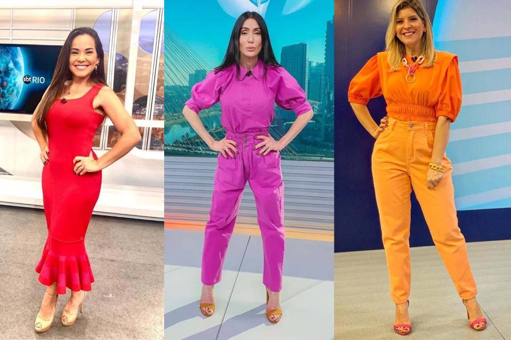 Look das jornalistas - Profissionais com peças coloridas