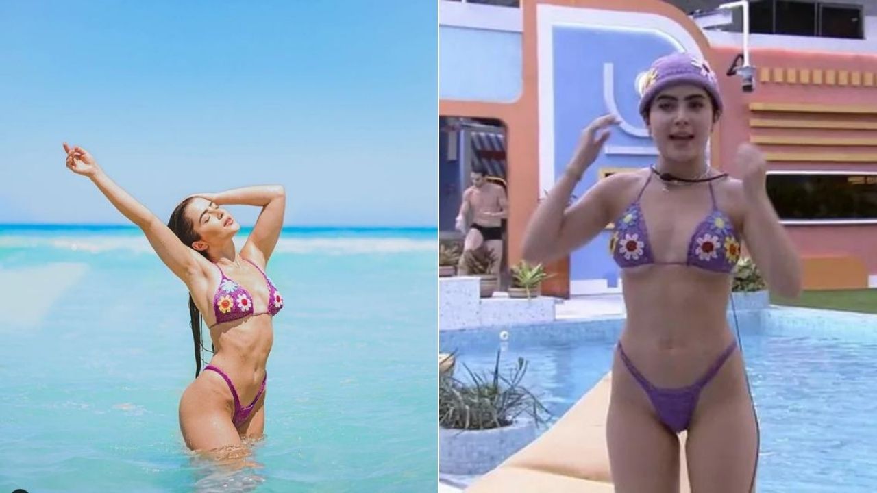 Jade Picon vestindo o seu famoso biquíni de crochê.