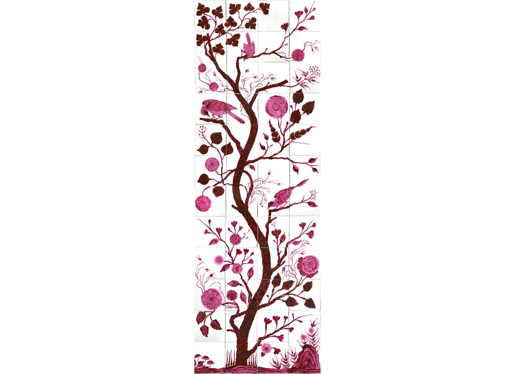 EMERY-&-CIE—Arbre-Manganèse,-panneau-vertical-de-carreaux-peints-à-la-main-240-x-80-cm