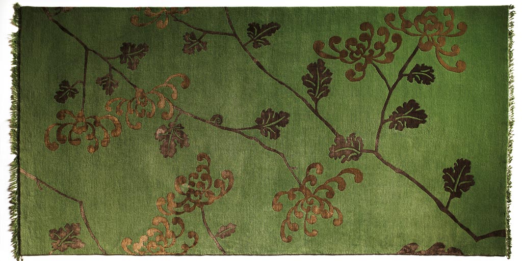 EMERY-&-CIE–Tapis-laine-et-soie-motif-Chrysanthème-en-vert