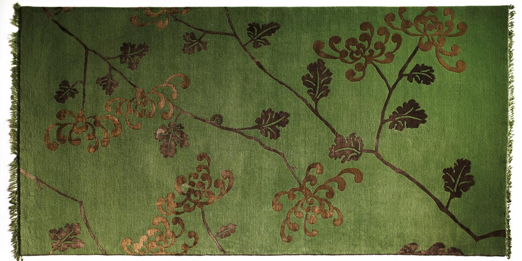 EMERY-&-CIE–Tapis-laine-et-soie-motif-Chrysanthème-en-vert