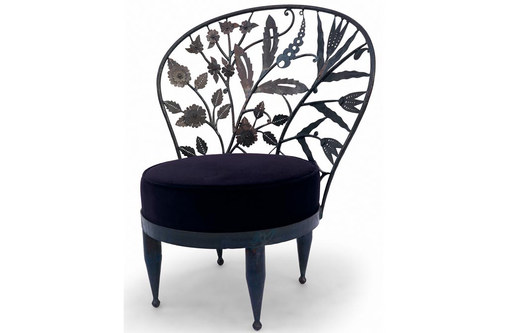 Emery-&-Cie-Wrough-iron-armchair-Iznik-with-velvet-seat