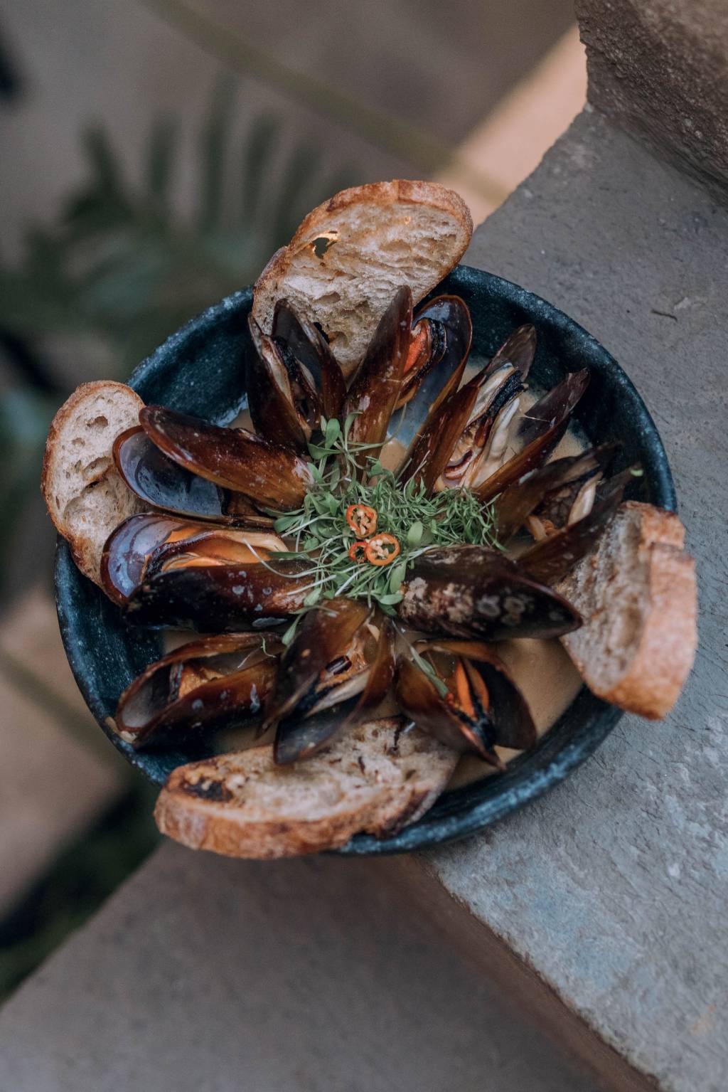 Preto Cozinha Com caldo de leite de coco, azeite doce e um mix de pimentas, o mexilhão do Preto Cozinha tem inspiração no litoral baiano.