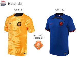 Uniformes da Holanda para a Copa do Mundo de 2022