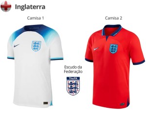 Uniformes da Inglaterra para a Copa do Mundo de 2022 — Foto: Divulgação