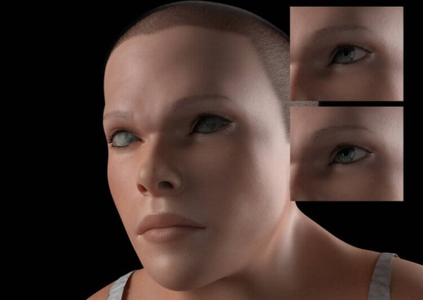 Rosto da simulação 3D indica que humanos terão duas pálpebras no futuro.