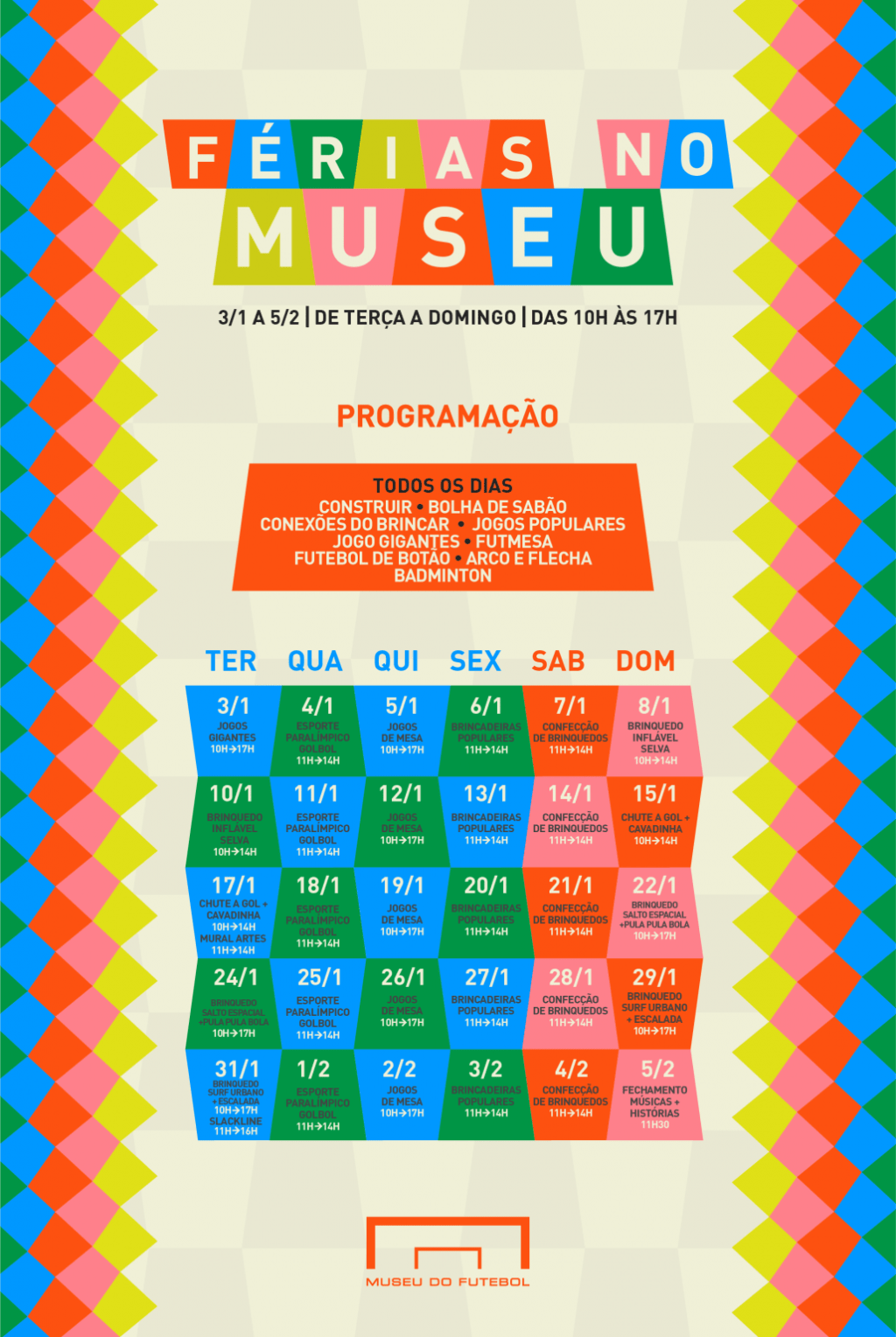 Calendário de férias do Museu do Futebol.