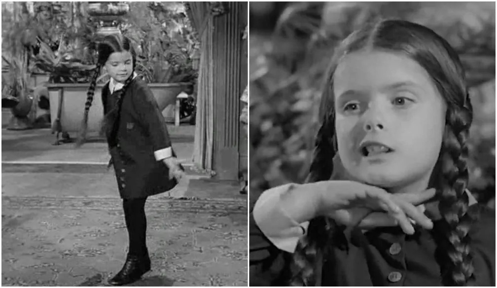 Lisa Loring, interpretando Wandinha Addams na década de 1960.