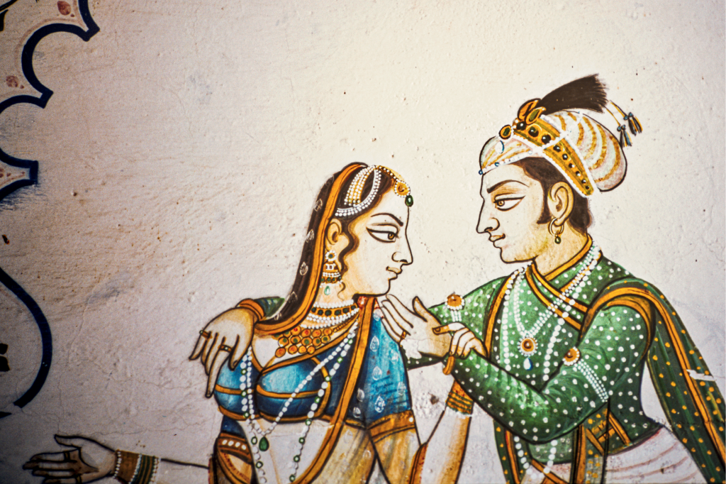 Viagem pela Índia Pintura na parede de um bar em Udaipur