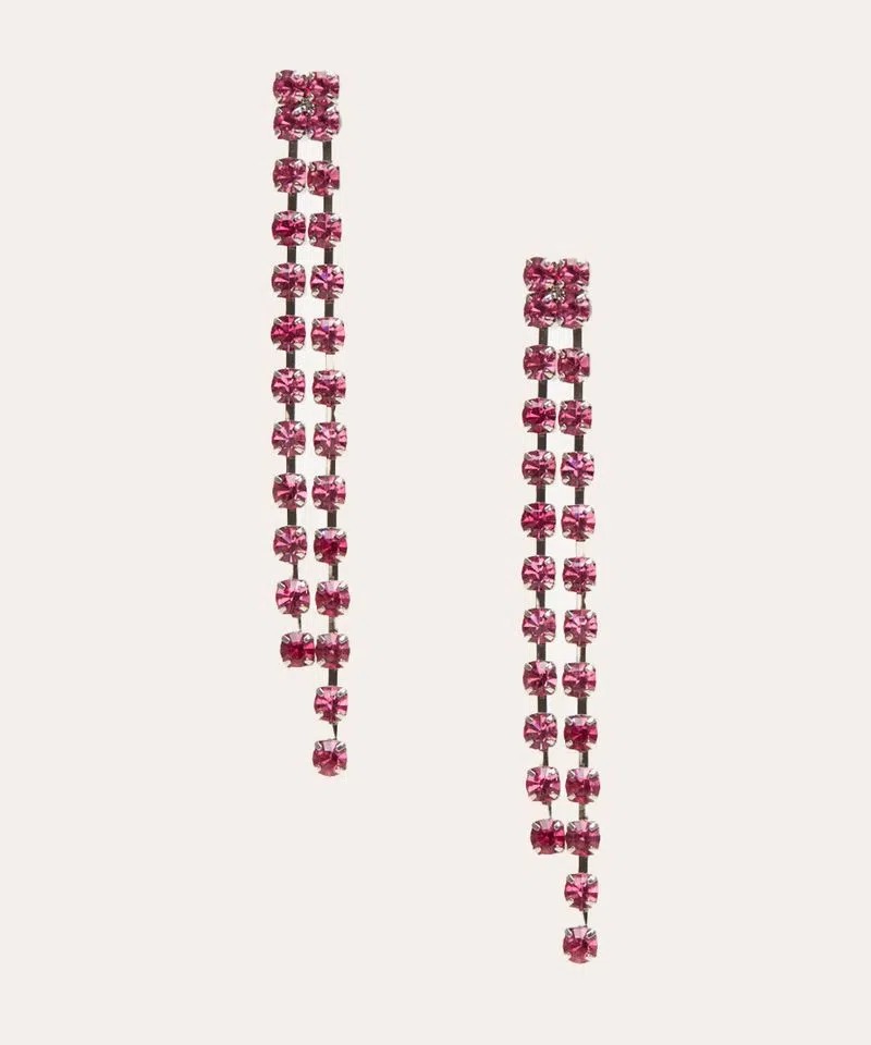 Brinco de strass alongado ohlograma rosa