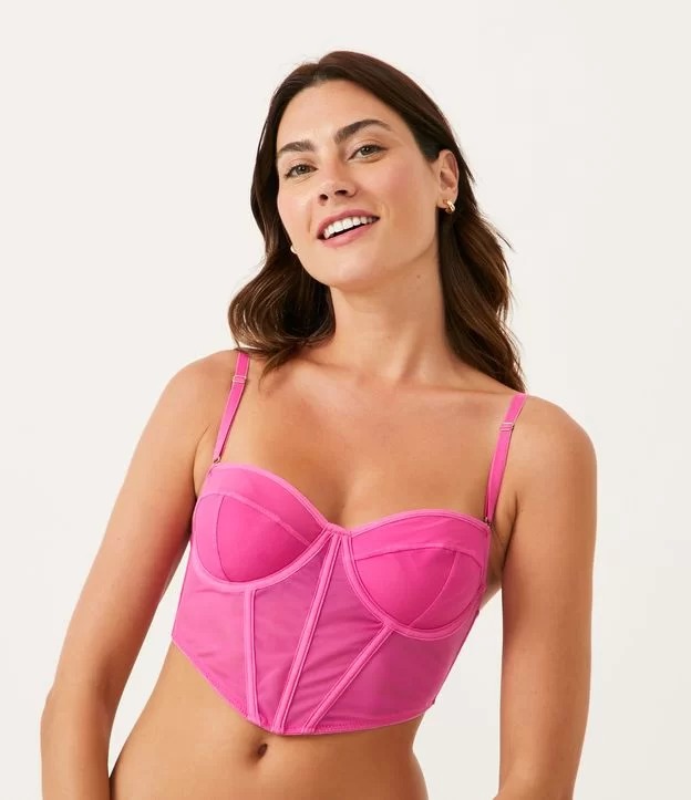 Sutiã Corset Em Tule Com Alça Removível Rosa