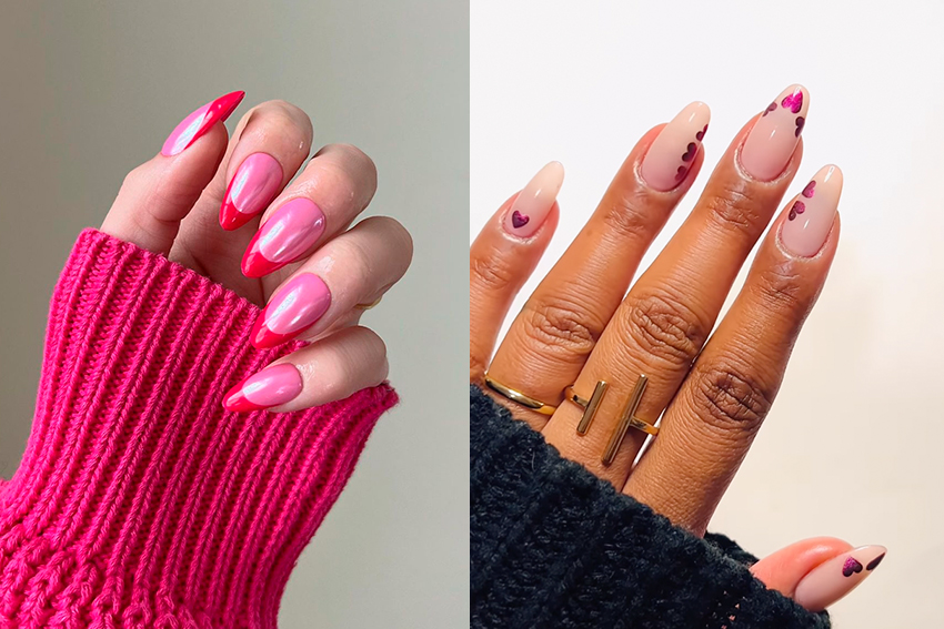 Inspiração de unhas decoradas rosa metálico.